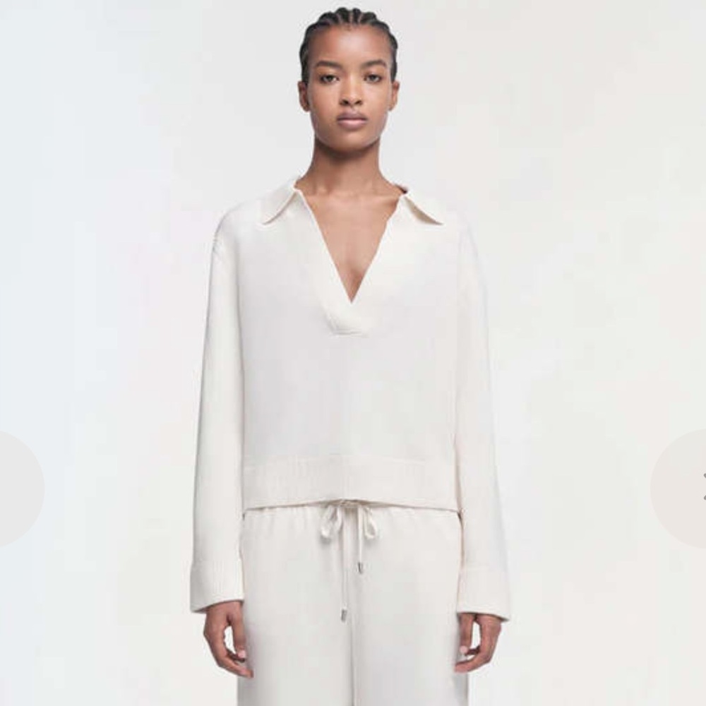 Jonathan Simkhai Bobbie Polo Ivory Size Large Neutral Preppy Cashmere Blend